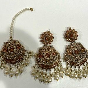 Champagne gold plated earrings and teeka set